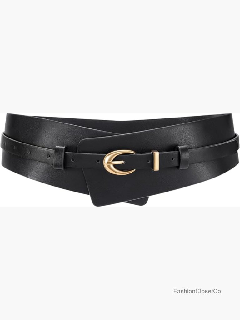 Wide Leather Belt 2-In-1 Waistband With Skinny Belt For Dresses Suits